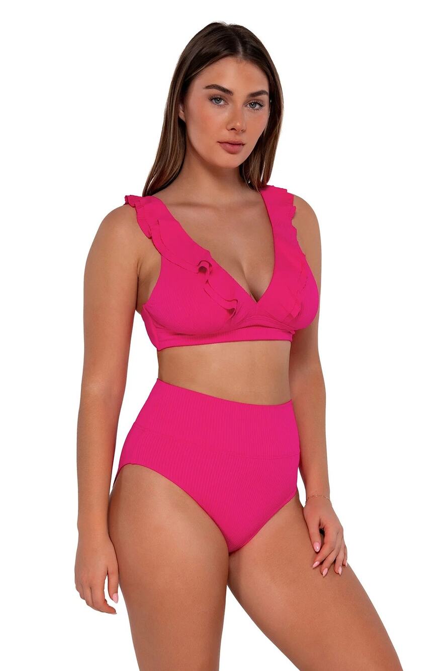 Sunsets Begonia Sandbar Rib Hannah High Waist Bikini Bottom NWT SIZE L 14